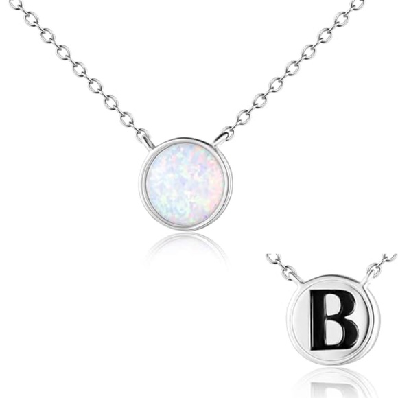 LUHE "B" Initial Necklace Sterling Silver Circle Engraved Pendant Necklace Jewel - Picture 2 of 6